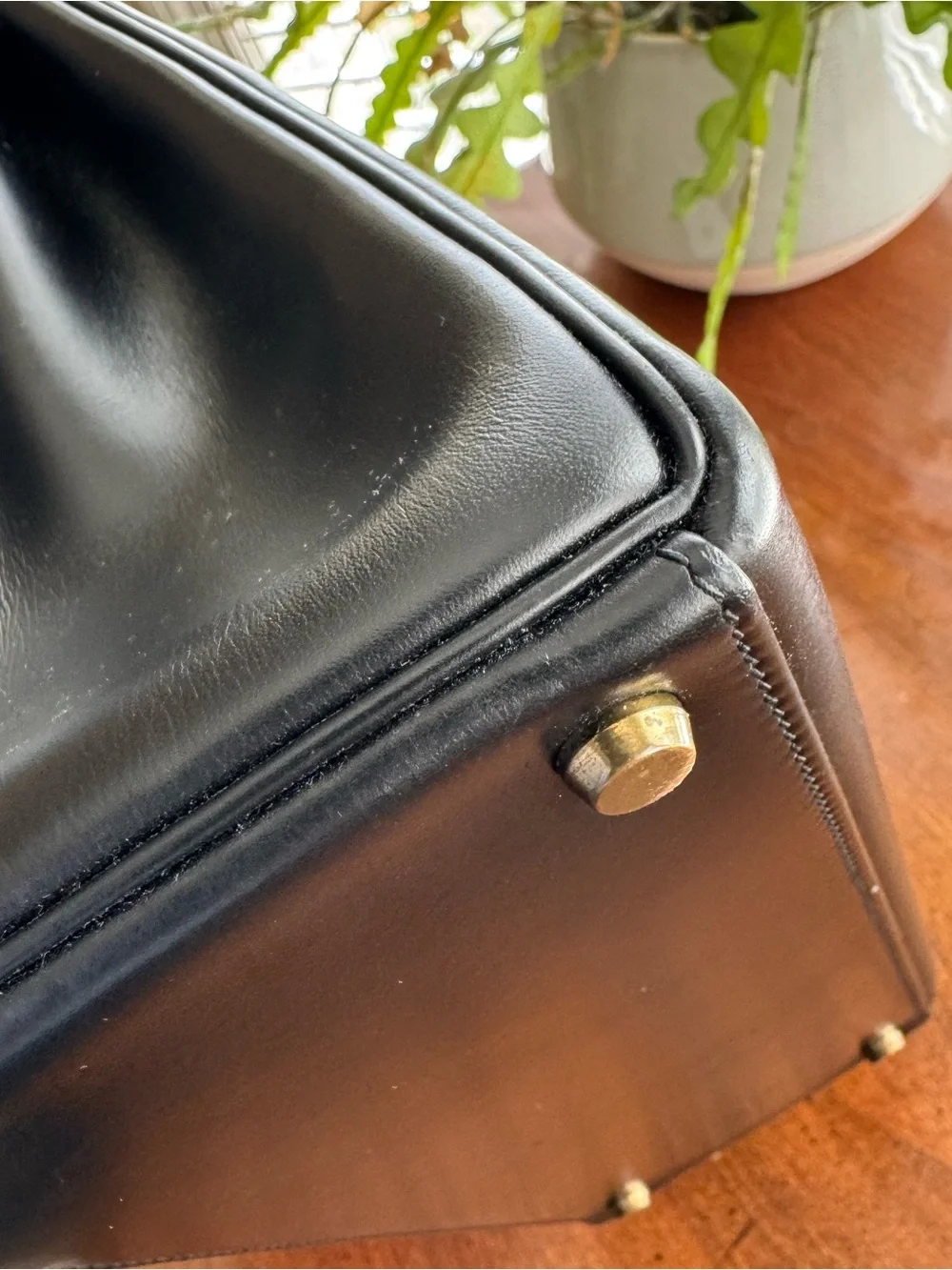 Hermes Kelly 28 Retourne | Top Handle Handbag | Black Box Calf | Vintage 1976